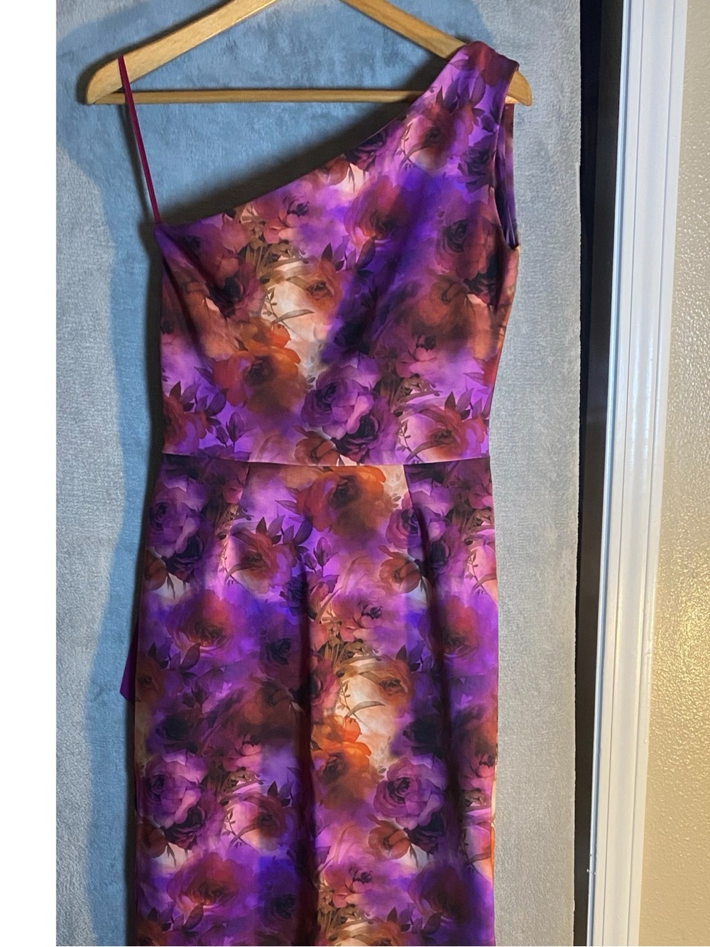 Chiara Boni One-Shoulder Purple & Magenta Abstract Sheath Dress Size Large Us10 - Picture 11 of 11